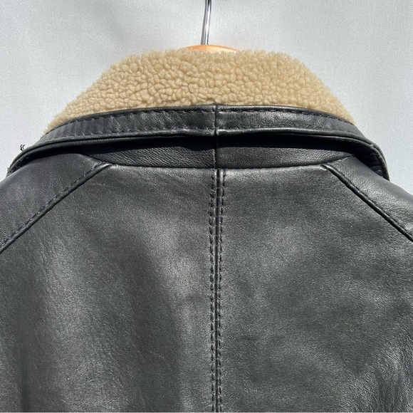 Michael Kors Jacket 100% Genuine Leather Aviator Zipped Jacket Sherpa Collar A1 - Picture 9 of 10